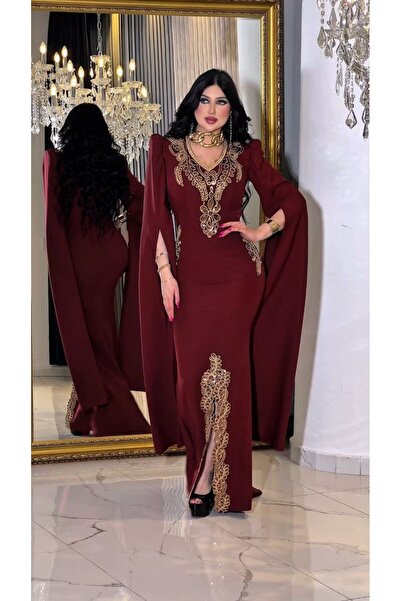 ZENABİYEM Zena Fashion Nakış İşlemeli Pelerin Kollu Balık Abiye Elbise