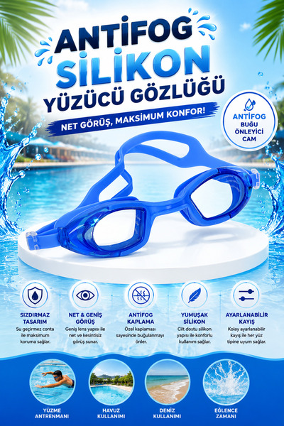 hak-iş oyuncak Antifog Boxed Silicone Swimming Goggles – Navy Blue