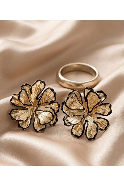 Clementine Jewellery أقراط من الفولاذ باللون الأسود مع لمسات ذهبية صفراء خفيف...