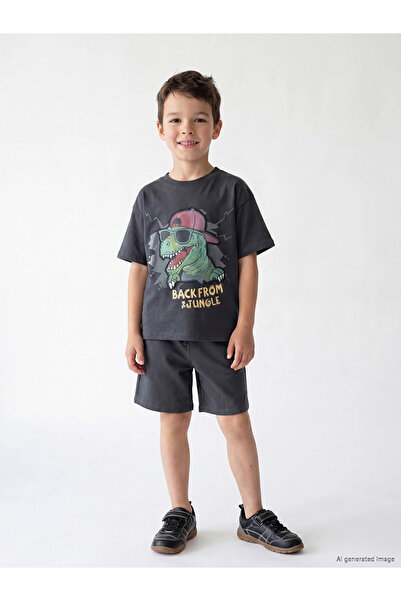 LC Waikiki طقم شورت للأولاد مطبوع باللون الأنثراسيت من LCW Kids