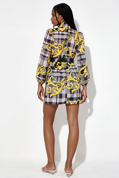 Hiccup Msn Belted Plaid Fish Collar Mini Dress