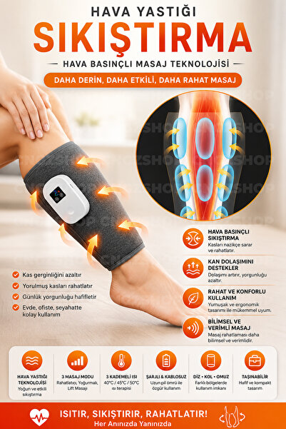CNGZSHOP Şarjlı Termal Kızılötesi Isıtmalı Diz Kol Omuz Masaj Aleti Hava Bası...