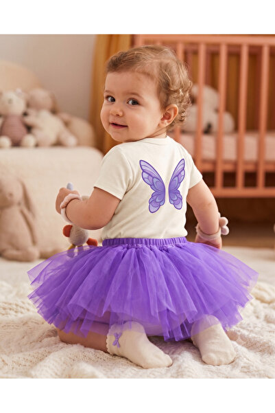 babytex بدلة أطفال مطبوعة بأجنحة الفراشة، مصنوعة من القطن بنسبة 100%، بأكمام ...