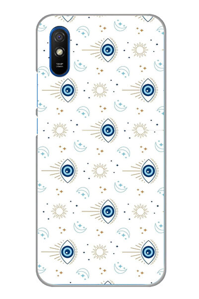 TechTree Redmi 9A Uyumlu Nazar Boncuğu Güneş ve Hilal Baskılı Silikon Kılıf