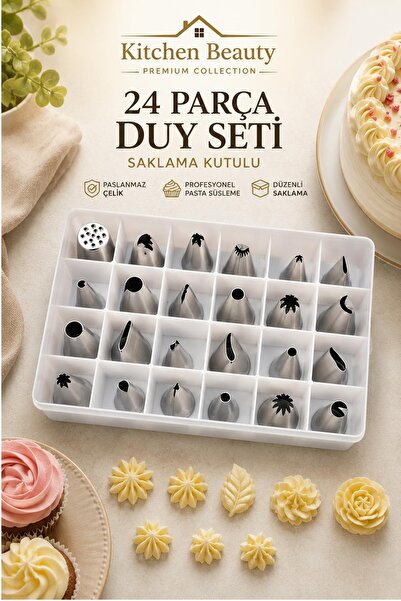 Kitchen Beauty 24 Parça Krema Torbası Duy Seti – Paslanmaz Çelik Saklama Kutu...