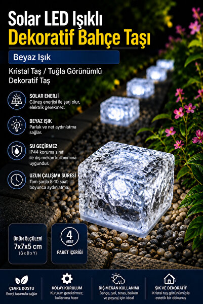 ALFAGİFT Solar LED Işıklı Dekoratif Bahçe Taşı Beyaz Işık IP44 Su Geçirmez Ze...