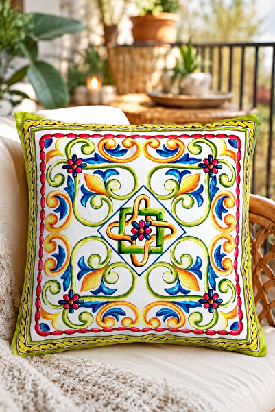 Decomia Home Husă de pernă decorativă vintage, colorată, cu două fețe (43x43 cm)