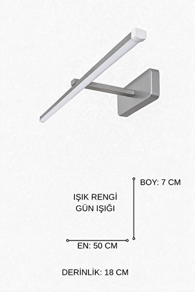 Fer Avize Berrak Modern Tasarım Gri Renk Gün Işığı Ledli Banyo - Mutfak - Salon Led Duvar Aplik