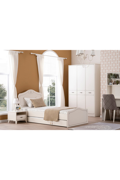 PERLA S Genç Odası 3 Kapılı Dolap - 100x200cm Karyola - Çalışma Masası