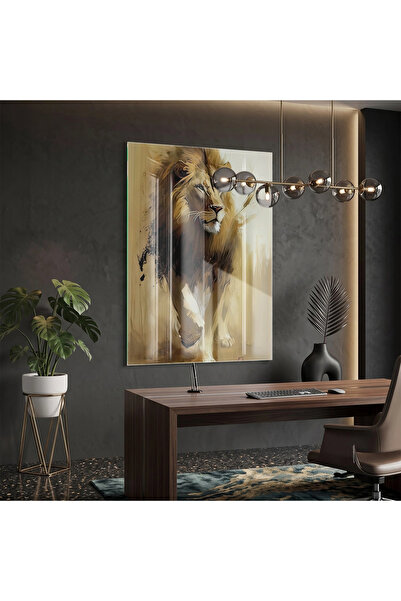 KOLAJTASARIM Wild Lion Hot Gold Coffee Single Glass Table Home Decoration Room