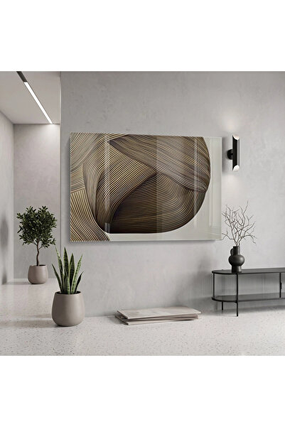 KOLAJTASARIM Linii abstracte Tonuri de pământ Tablou unic din sticlă Decor pe...