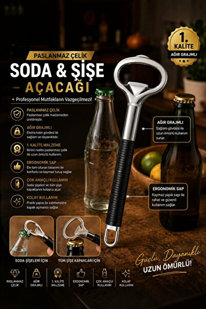safestore Metal Bottle Opener Non-Slip Ergonomic Handle Soda and Soft Drink O...