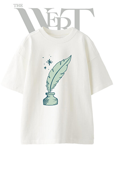 THEWERT Tuy Kalem Hokka Design Printed Unisex White Oversize T-Shirt