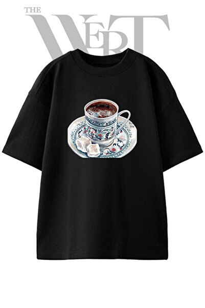 THEWERT Turkish Coffee Turkish Delight Design Printed Unisex Black Oversize T...