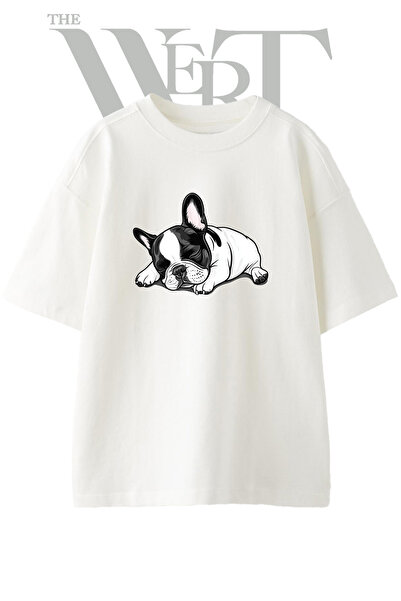 THEWERT تي شيرت French Bulldog_1 مطبوع بتصميم فرنسي للجنسين باللون الأبيض مقا...