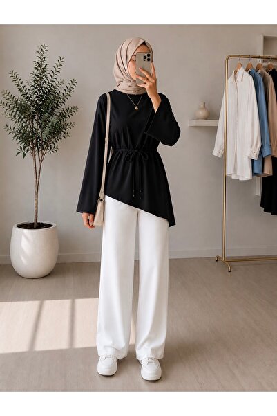 Heyya Women's Asymmetrical Single Jersey Combed Cotton Tunic Black