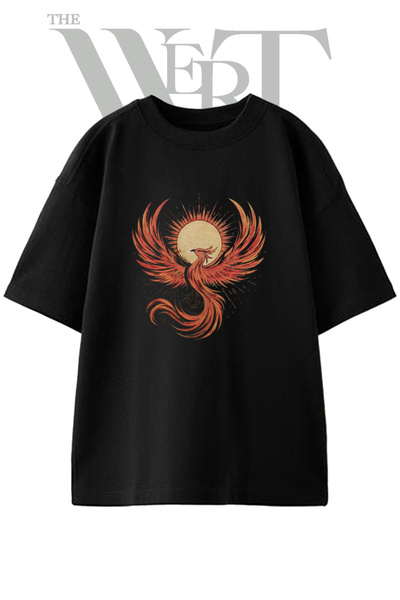 THEWERT Phoenix_2 dizajn, štampana unisex crna oversize majica