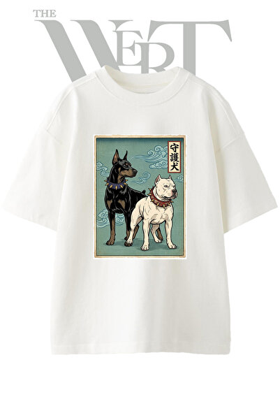 THEWERT Bekci Kopek Design Printed Unisex White Oversize T-Shirt
