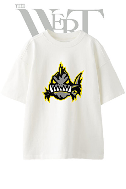 THEWERT Unisex bela majica sa nadimkom Piranha Monster Design