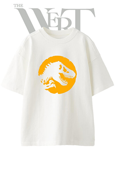 THEWERT Jurassic Park Design Printed Unisex White Oversize T-Shirt