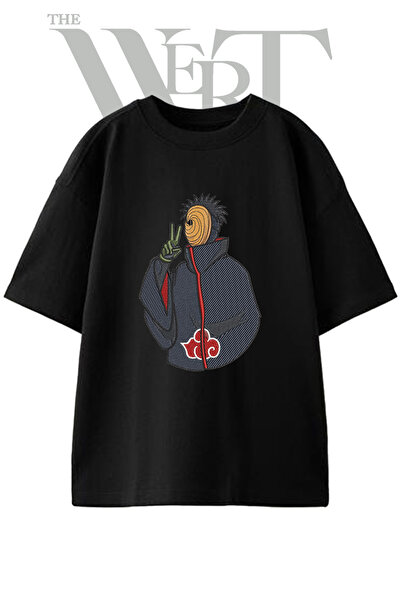 THEWERT Tobi Naruto Design Printed Unisex Black Oversize T-Shirt