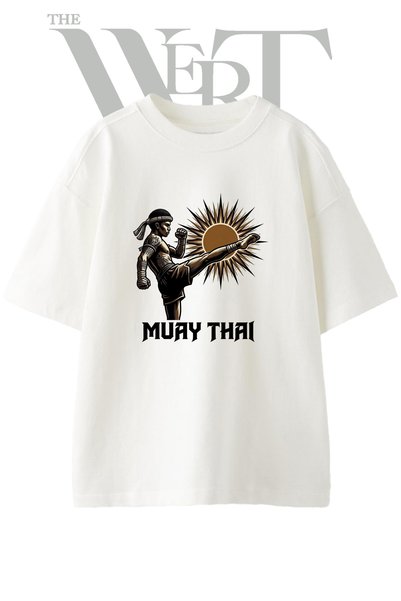 THEWERT Muay Thai_6 dizajn, štampana unisex bela majica prevelikog kroja