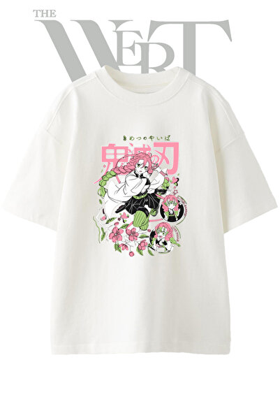 THEWERT Tricou oversize alb unisex cu imprimeu Mitsuri Kanroji Design