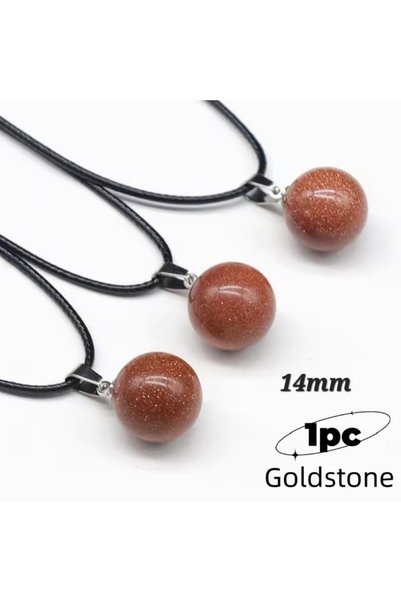 Moon of Noon Natural Golden Sand Stone Sphere Pendant Necklace – 14mm Sparkling Gemstone Ball with Cord