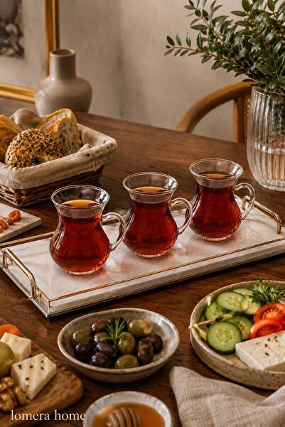 Lomera Home Lomer Home Premium 3’lü Cam Çay Bardağı Seti | Zarif Kulplu şeffa...