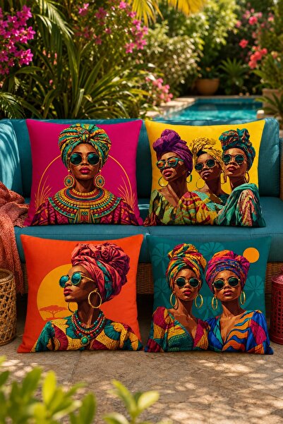 EVPANYA African Girls with Glasses Patterned 4-Piece Throw Pillow Cover Set