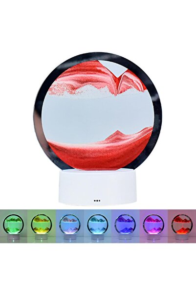 epazzar Işıklı Kum Saati Kırmızı 3d Cam 7 Renk Multicolor Çöl Tasarımlı Sulu Dokunmatik Panelli Usb Girişli