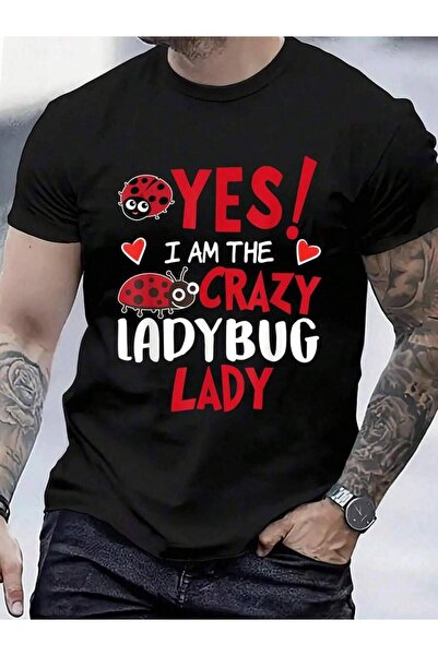 01THEONE تي شيرت 100% قطن مضحك بطبعة Yes I'm The Crazy Ladybug Lady للرجال وا...