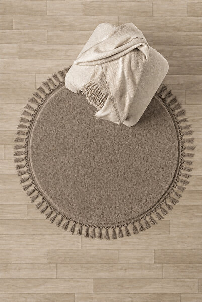 Sarar Round Knitted Fringed Plush Post Washable Non-Slip Base Carpet Rug Mink