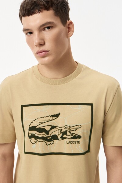 Lacoste Men's Regular Fit Tshirt Cotton Crew Neck Men's T-Shirt Beige