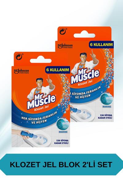 Mr. Muscle Klozet Jel Blok, Tuvalet Temizleyici, Marine, 36g 2'Lİ Set