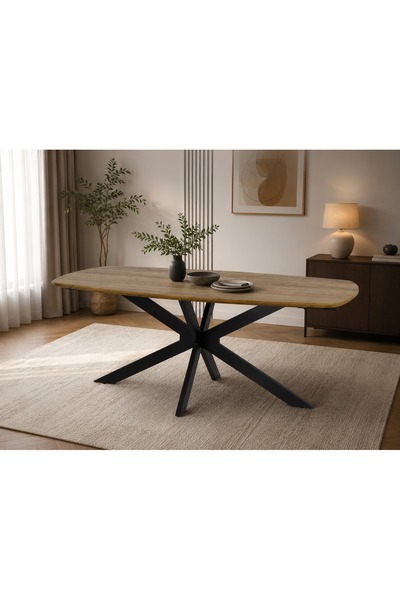 N.zone Modern Oval Dining Table 180X75 cm with Strong Geometric Crossed Metal...