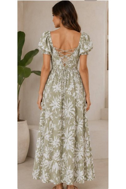 PAYİNİ BUSEM- ROCHIE MAXI DE VARĂ PENTRU FEMEI CU MODEL FLORAL, GULER PĂTRAT, TĂIȚEALĂ COMODĂ