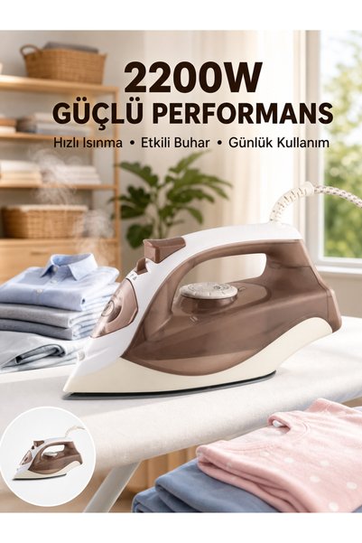 alemdarshop Buharlı Ütü 2200W Kireç Önleyici Self Clean Damlatmaz Kahverengi