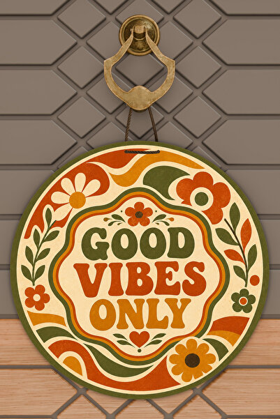 Rugmood Good Vibes Only زخرفة باب دائرية بطباعة رقمية بنمط زهور ريترو مقاس 30...