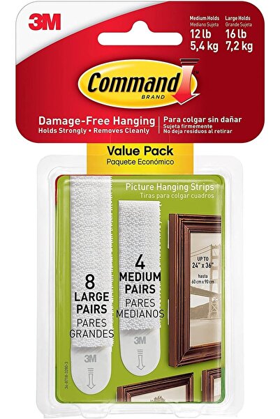 COMMAND Picture Medium and Large Hanging Strips (8*2L + 4*2M) White color, 12...