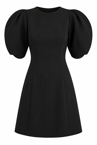 HAZELANNA Black Mini Dress with Sleeve Detail
