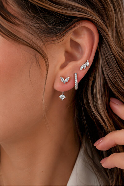 The Collection Minimal Leaf Model 3-Piece Women's Zircon Stone Cartilage Earring Set