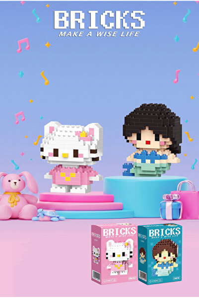 Bricks make a wise life Hello Kitty ve Ariel 3D Yapboz - İkili Set - Mikro Bl...