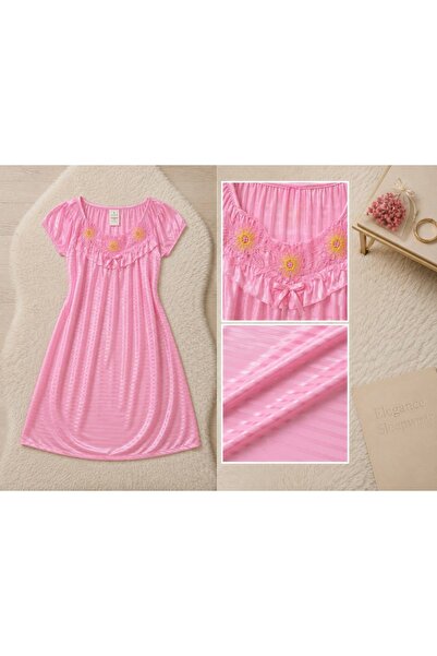 Generic Brand Women’s Satin Short Sleeve Nightgown with Floral Embroidery – E...