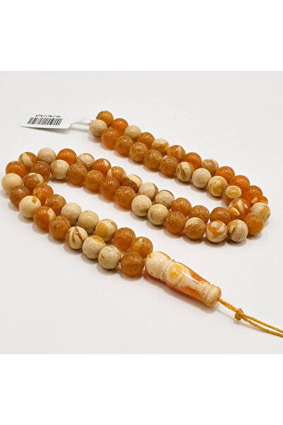 Generic Brand Tripoli Amber Rosary – 66 Beads 8.5mm Marbled Orange & Cream Pr...