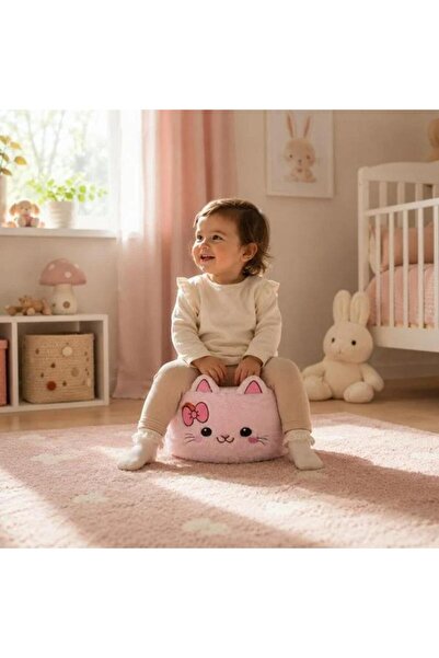 AVA Scaun Puf pentru Copii Model Pisica Roz, Moale, Ø35x17 cm