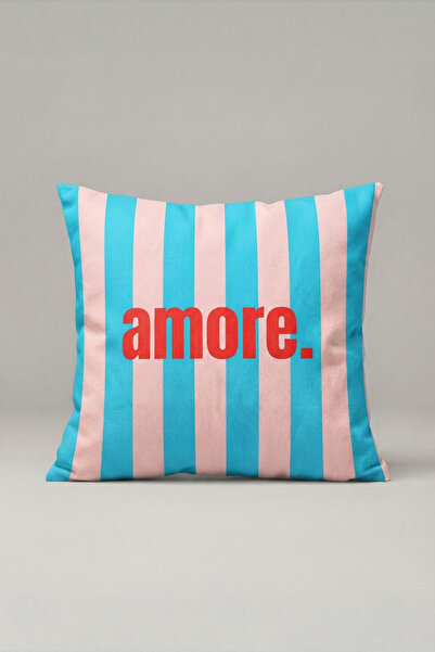 Generic Brand Turquoise Pink Striped Amore Written Cushion Cover 175 – Aqua A...