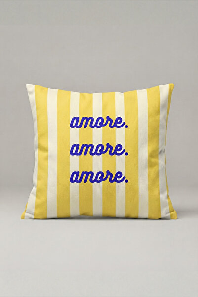 Generic Brand Yellow and White Striped Amore Written Cushion Cover 176 – Lemo...