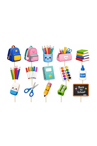 DecoParty Set de decorațiuni pentru tort – Tematică Rechizite școlare / Înapo...