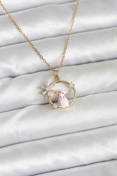 Mega Bazaar 316L Steel Chain Gold Zircon Stone Christmas Themed Women's Necklace
